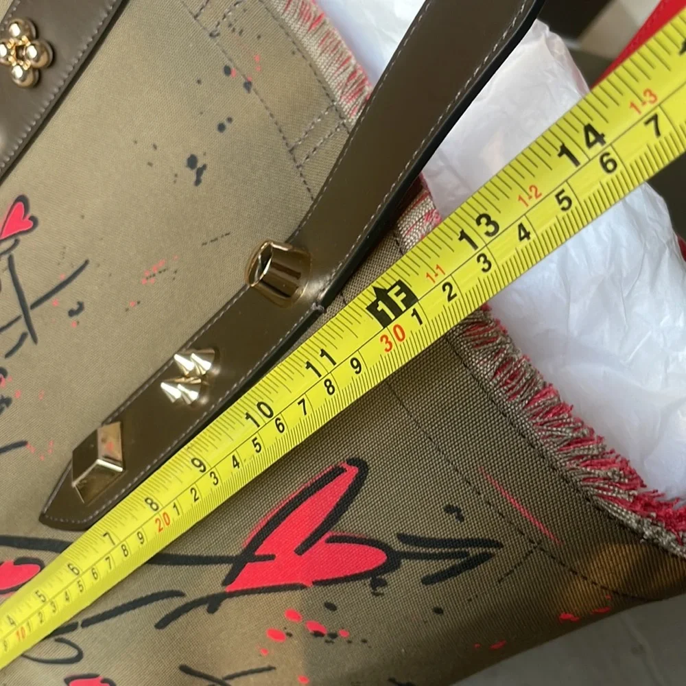 Christian louboutin khaki green graffiti signature frangibus tote shopper bag - Picture 11 of 11
